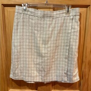 Max Studio plaid Beige linen mix A-Line Semi Wrapped Skirt NWT
